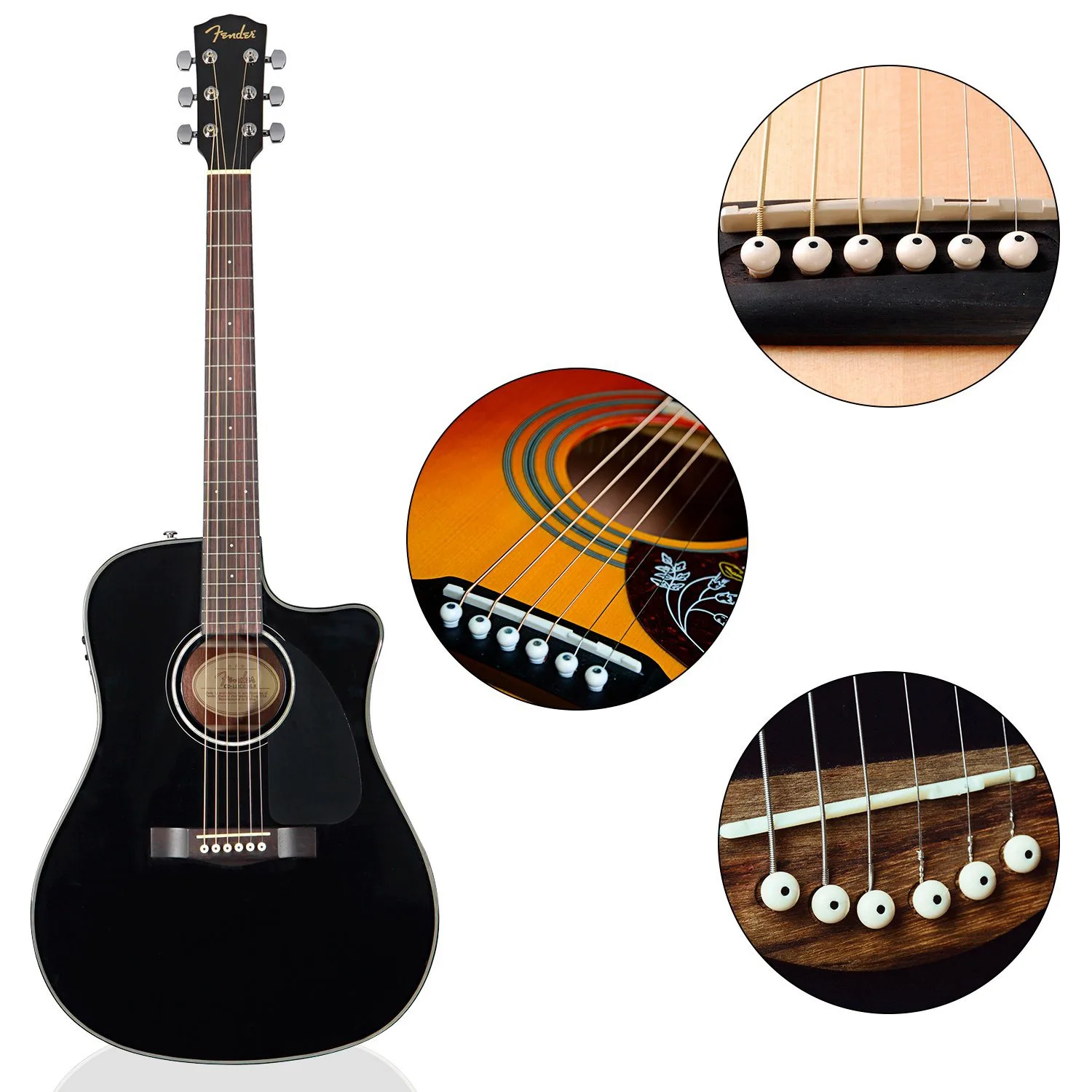 

A56XQ 6PCS Acoustic Guitar Bridge Pins Inlaid Abalone Dot with Metal Guitar Pins Puller DIY Replacement Parts