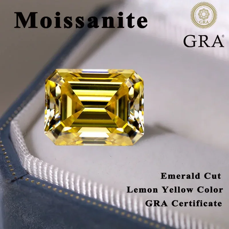 Moissanit Smaragdschliff Zitronengelbe Farbe Edelstein Laborgezüchteter Diamant Charms DIY Ring Halskette Ohrringe Materialien mit Zertifikat – Detail 3
