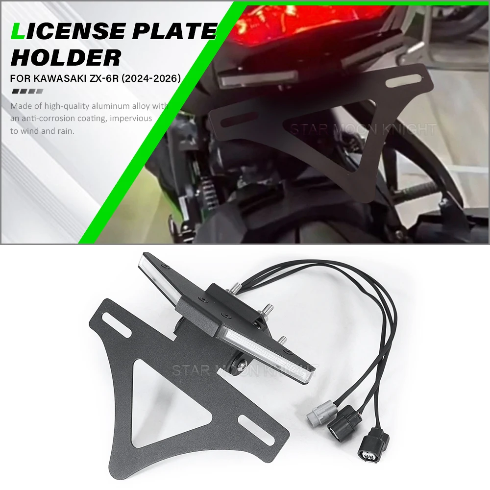 

ZX6R Foldable Fixed License Plate Holder For KAWASAKI ZX-6R 2024+ Motorcycle Tail License Plate Bracket With LED Turn Signals