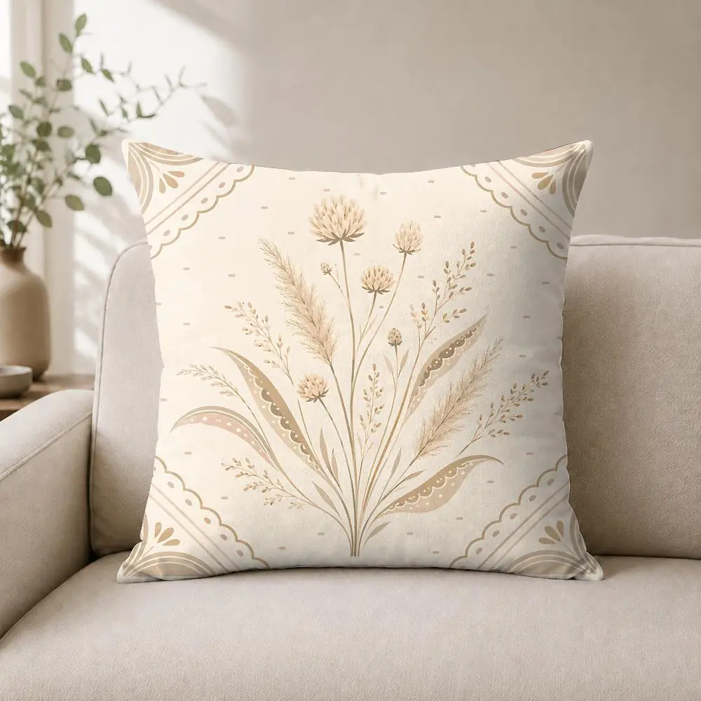 Botanical Grass Nordic Sea Beach Cushion Cover Luxury Soft Plush Short Fur Cushion Case Warm Cozy Sofa Bed Decorative Home