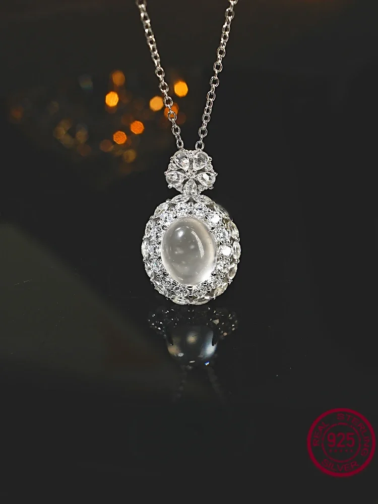 

New Chinese style retro foam jade egg shaped 925 sterling silver pendant inlaid with high carbon diamond glass wedding jewelry