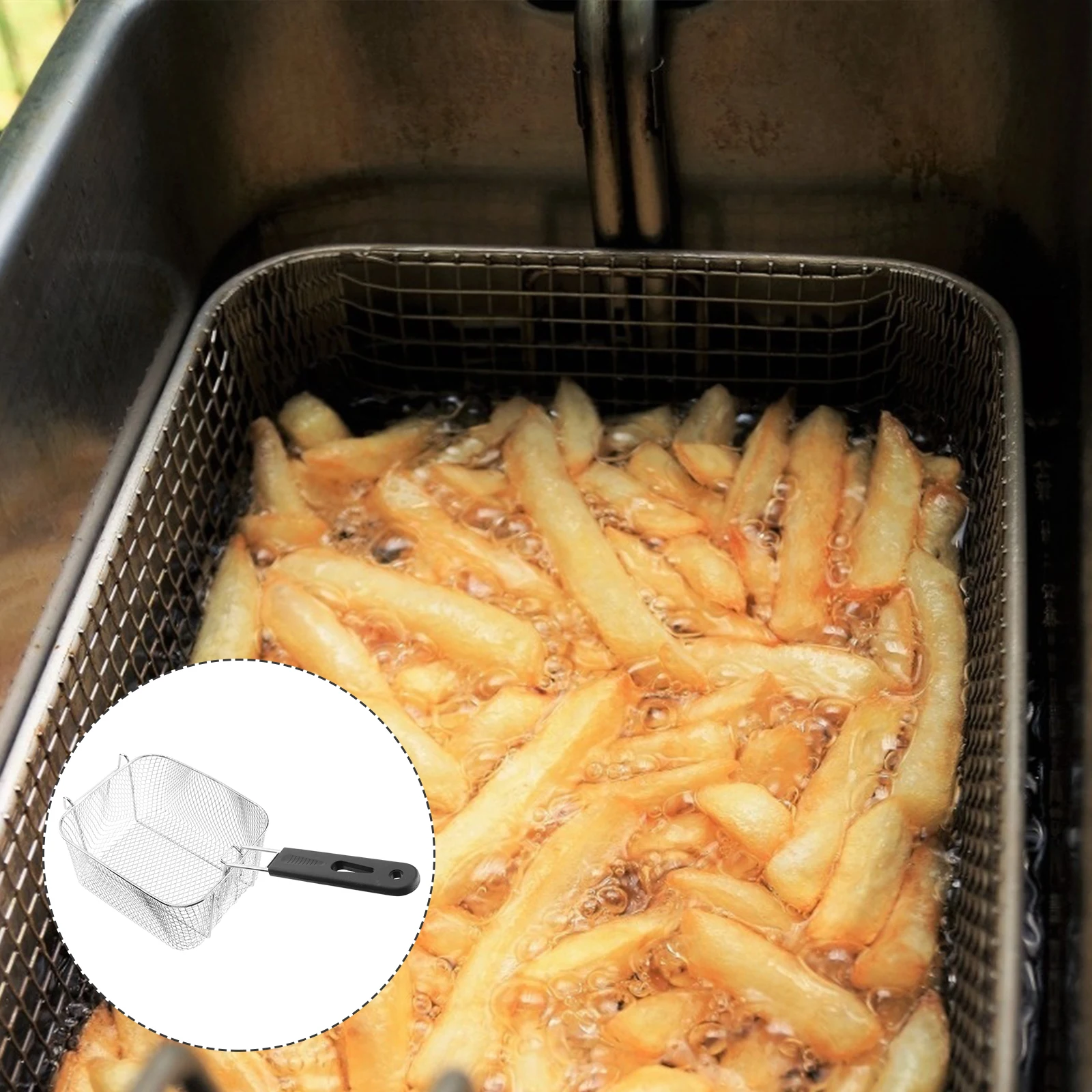 

Stainless Steel Fry Basket Wire Mesh Strainer Large Capacity Removable Handle Kitchen Tool Deep Frying Snacks Food Safe