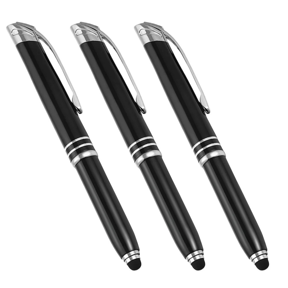 3 Pcs Ballpoint Pen Quick Writing Office Stationery Gift Shine Flashlight Pens Touchscreen Metal