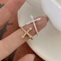 New in 925 Sterling Silver Cross Zircon Adjustable Women's Engagement Ring Wedding Jewelry Wholesale