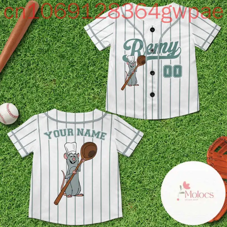 

2025 Disney Ratatouille Remy Baseball Jersey shirts Men's Womens Kids Short Sleeve Baseball Shirts Casual Sports Outfits