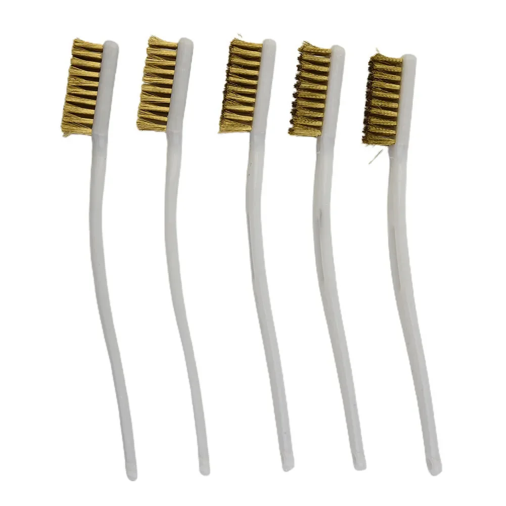 5PCS Brass Wire Brush Remove Rust Brush For Industrial Devices Polishing Cleaning Home Clean Tools Kits Plastic Handle