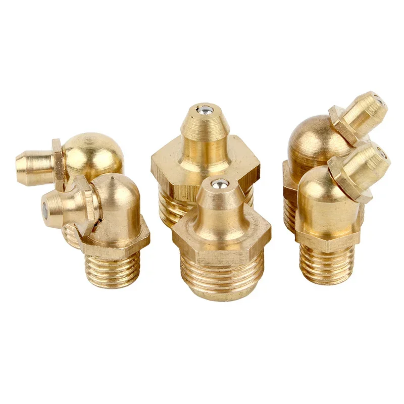 5/10Pcs Grease Gun Coupler Brass Grease Nipple Metric Male Thread Straight Elbow Type Oil Zerk Fitting Nipple Tube Pipe Fitting