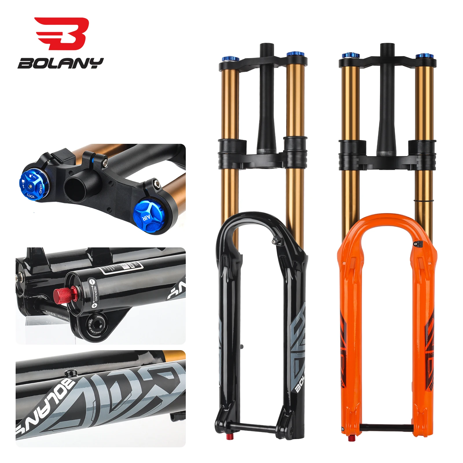 BOLANY Fourche à Air VTT Boost 36mm Tube Interne 180mm Débattement Suspension Air-Huile Fourche de Vélo Descente à Double Couronne Pièces de Vélo 29 Pouces