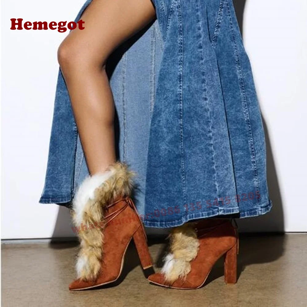 

Женские ботинки из пушистой замши с круглым носком на шнуровке, ботильоны на меху на массивном каблуке, зима 2026, роскошная теплая обувь разных цветов