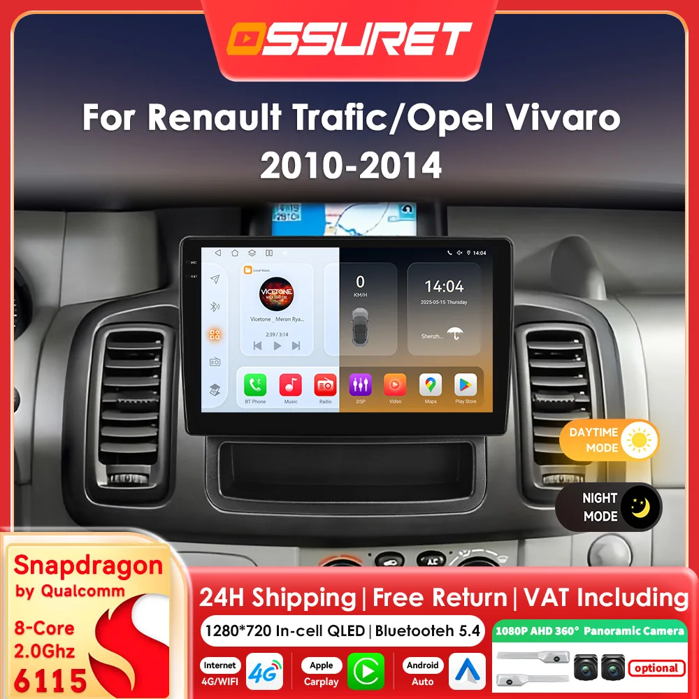 Für Renault Trafic II / Opel Vivaro A 2010 2011 2012 2013 2014 Carplay Android Auto Radio GPS-Navigation Stereo 2DIN 360-Grad-Kamera Multimedia-Videoplayer RDS DSP 4G Wifi Bluetooth 6115
