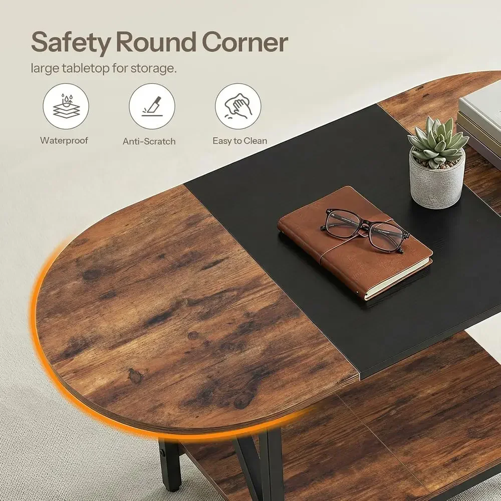 Coffee Table or Living Room, 2-Tier Oval Coffee Table, Industrial Centre Table with Open Shelf, Small Space, Home Office and Din view 4