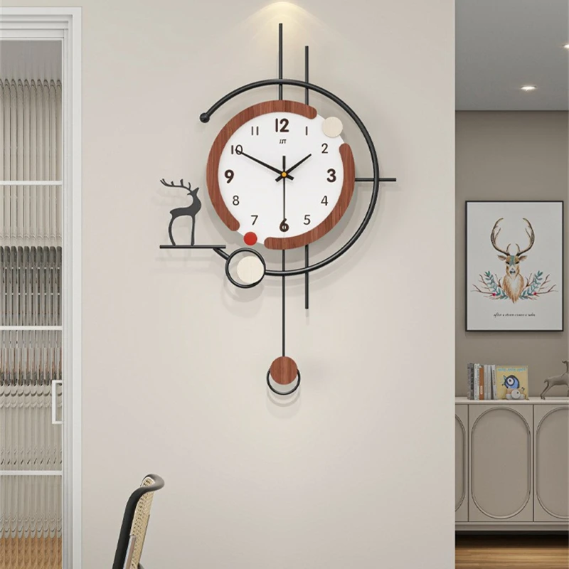 

Retro Style Wall Clock Modern Minimalist Living Room Home Deer Decoration Swinging Clock for Restaurant Hanging