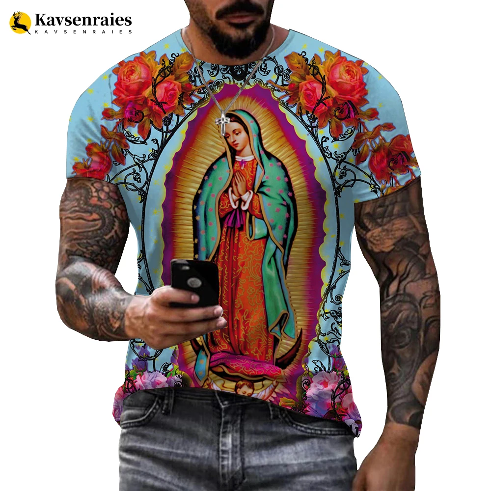 

2023 Hot Sale Guadalupe Virgin Mary Catholic Cosplay 3D Printed T-shirt Men Women Fashion Casual Streetwear Tops Men's Clothing