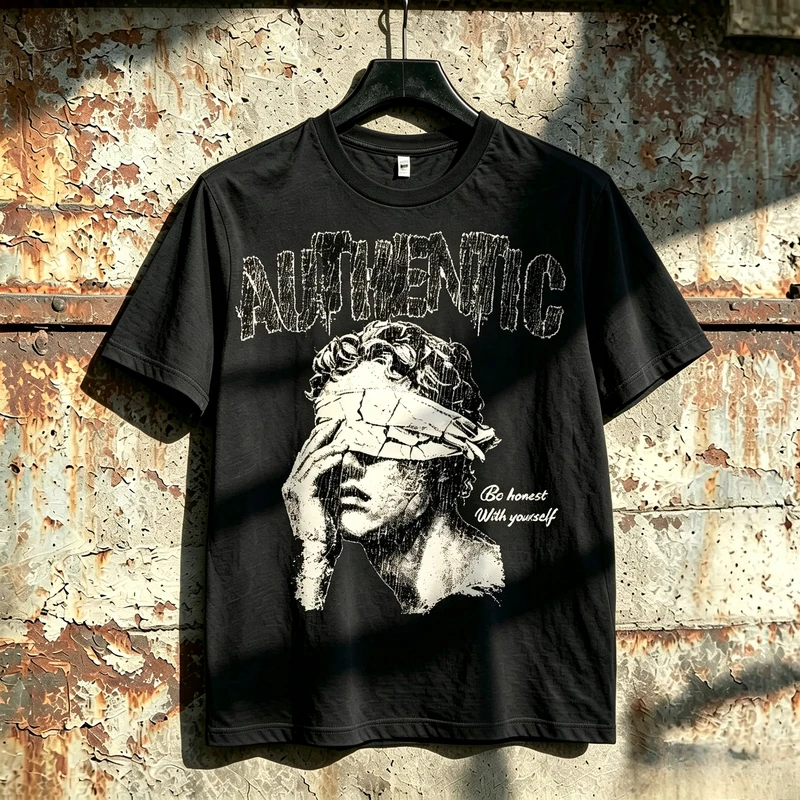 Vintage Cracked Statue Letter Graphic T Shirt Unisex Short Sleeve Casual Retro Goth Tee Streetwear Cotton Harajuku Y2k Top