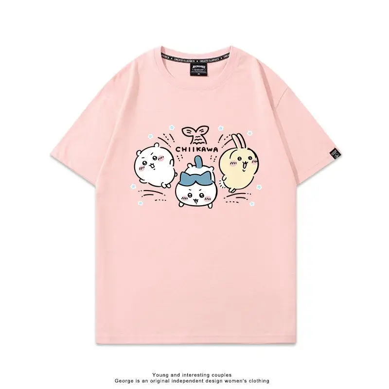 Anime Chiikawa Usagi Short Sleeve T-Shirt Cotton Soft Breathable Skin-friendly Casual Versatile Men Women and Kids Daily Wear