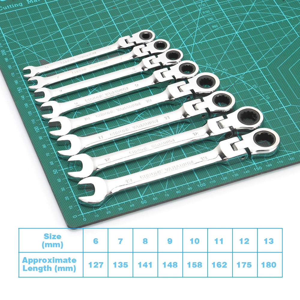 Veconor 8PCS Ratcheting Wrench Set Metric Flex Head Combination Spanner Keys Kit Open End Ratchet Wrenches Car Repair Hand Tools