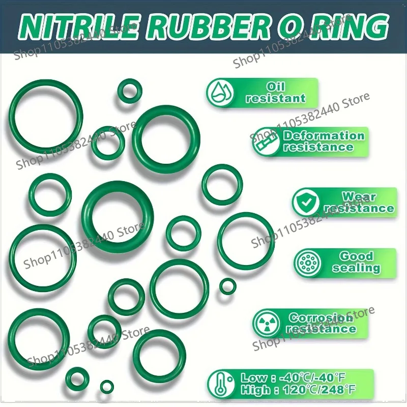 595PCS O-Ring Assortment Kit Green Box, Automotive AC Emergency Repair Tool Set for Air Conditioning Systems