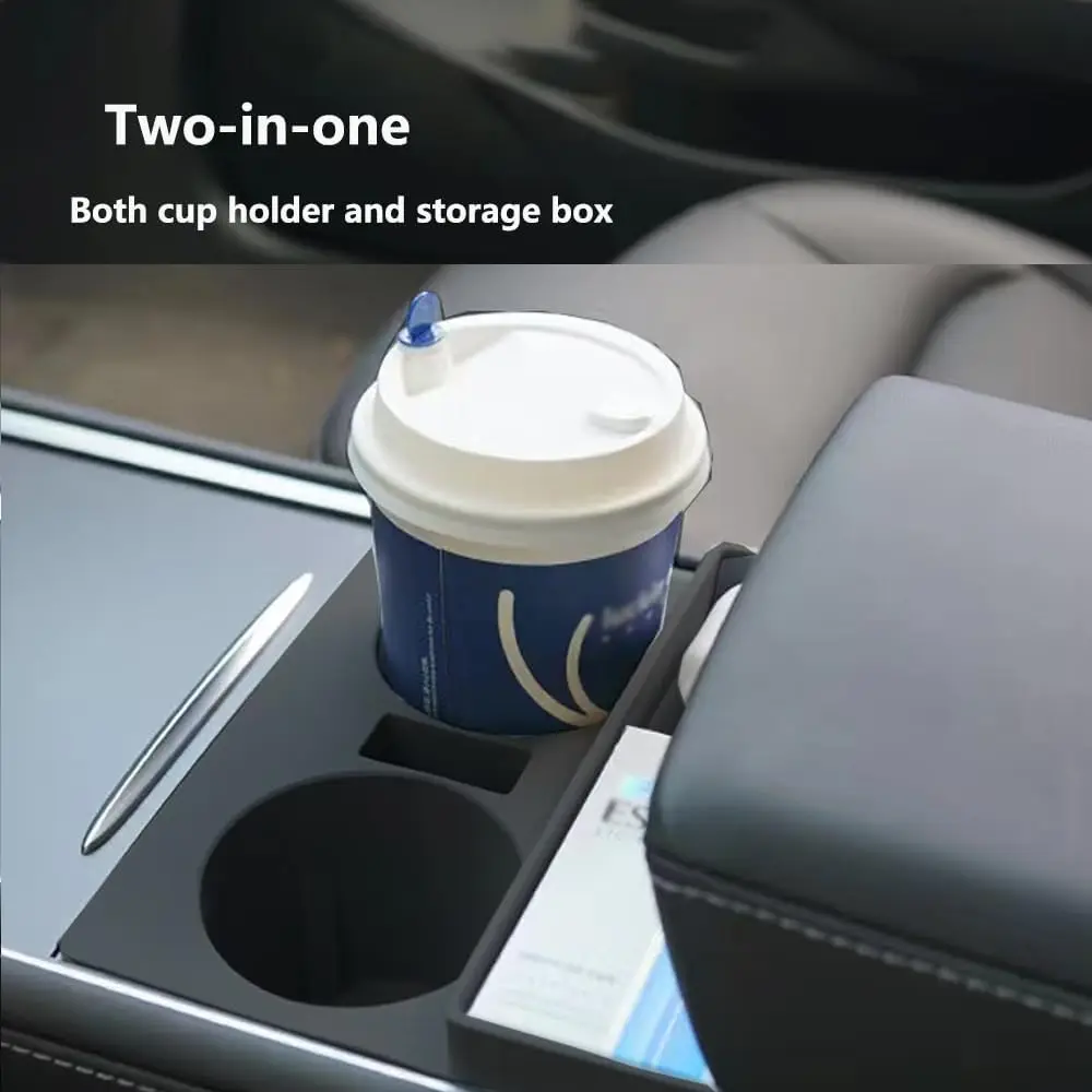 2023 NEW Design Upgrade Cup Holder 2in1 Glasses Case for Tesla Model 3/Y Center Console Accessories Slot Slip Limit Clip