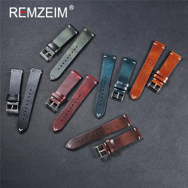 REMZEIM Quick Release Leather Watchbands 18mm 20mm 22mm Casual Belt Smart Watch Strap Soft Leather Bracelet Wrist Watch Band