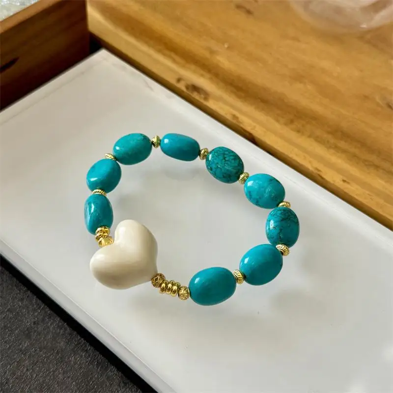 Turquoise Freeform Matching Natural Ivory Peach Buddha Bracelet Accessories Spacer Beads - view 5