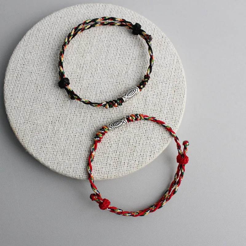 

La Monada 14-26cm Black 925 Sterling Silver Rope Bracelets Red Five Color Thread Line String Fish Bracelets For Women Girls