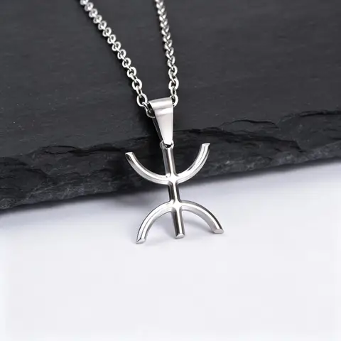 Africa Berbers Symbol Necklace for Men,Stainless Steel Amazigh ⵣ Letter Necklace,Ethnic Amulet Jewelry