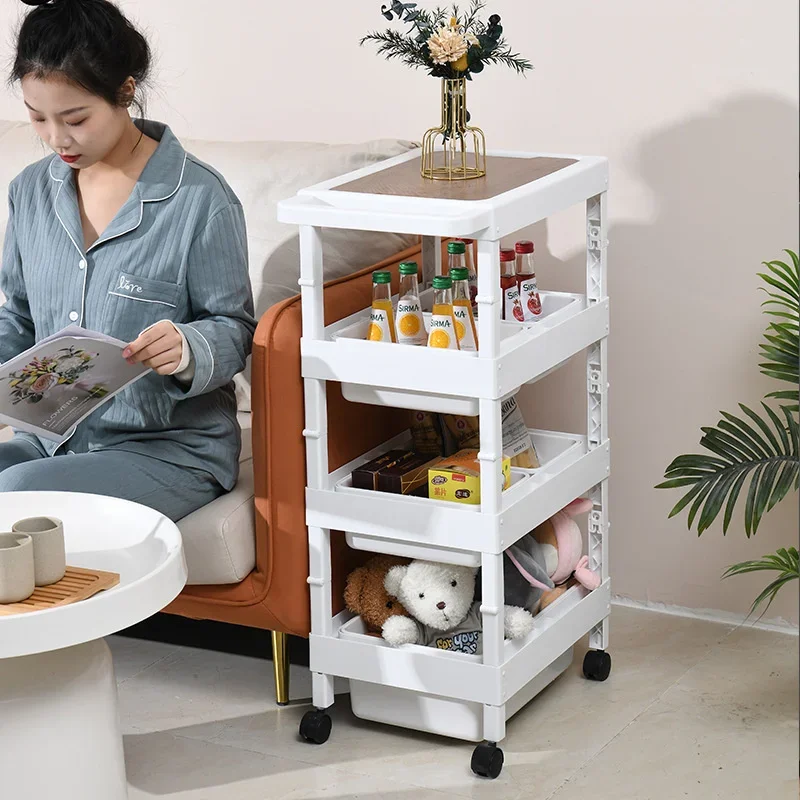 

Multi-Layer Kitchen and Living Room Cart Japanese Style Floor Type Storage Shelf for Snacks and Shampoo Versatile Organizer