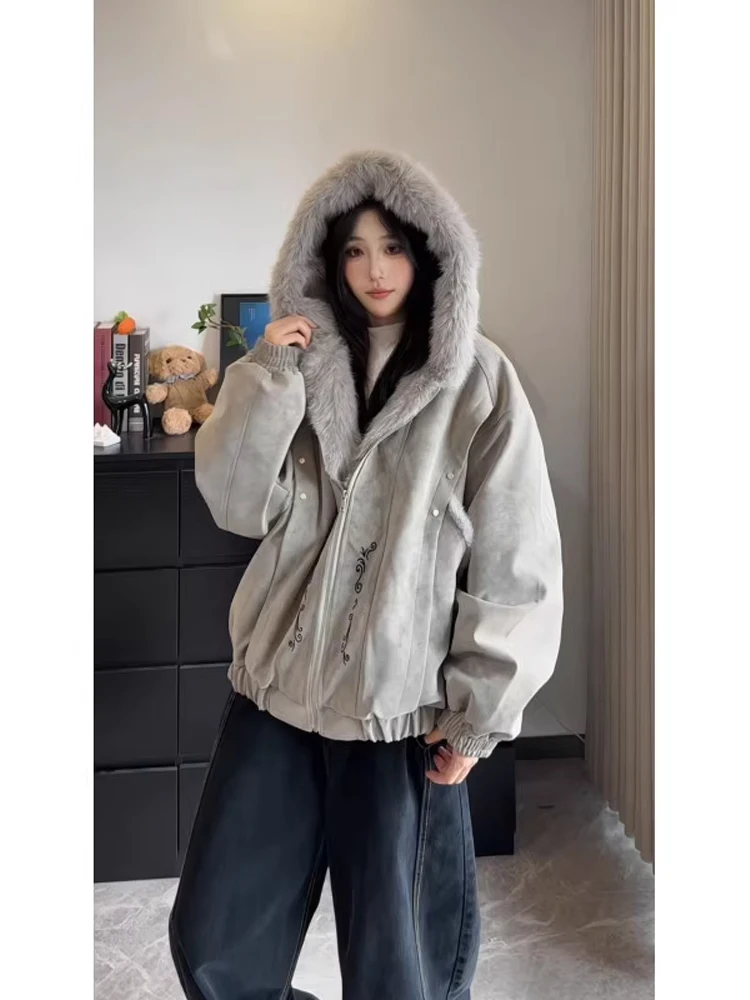 

Retro American Fur Collar Mountain Eagle Jaet Cotton Coat Men Women Autumn Winter Thiened Warm Hooded Cotton Jaet