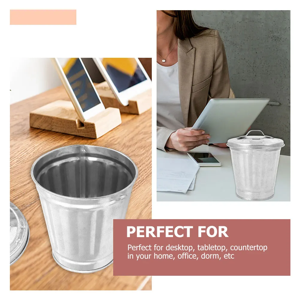 

5pcs Decorative Small Can Mini Desktop Garbage Bin Iron Bin For Office Home Dorm Lidded Tiny Trash Organizer Tabletop Trash