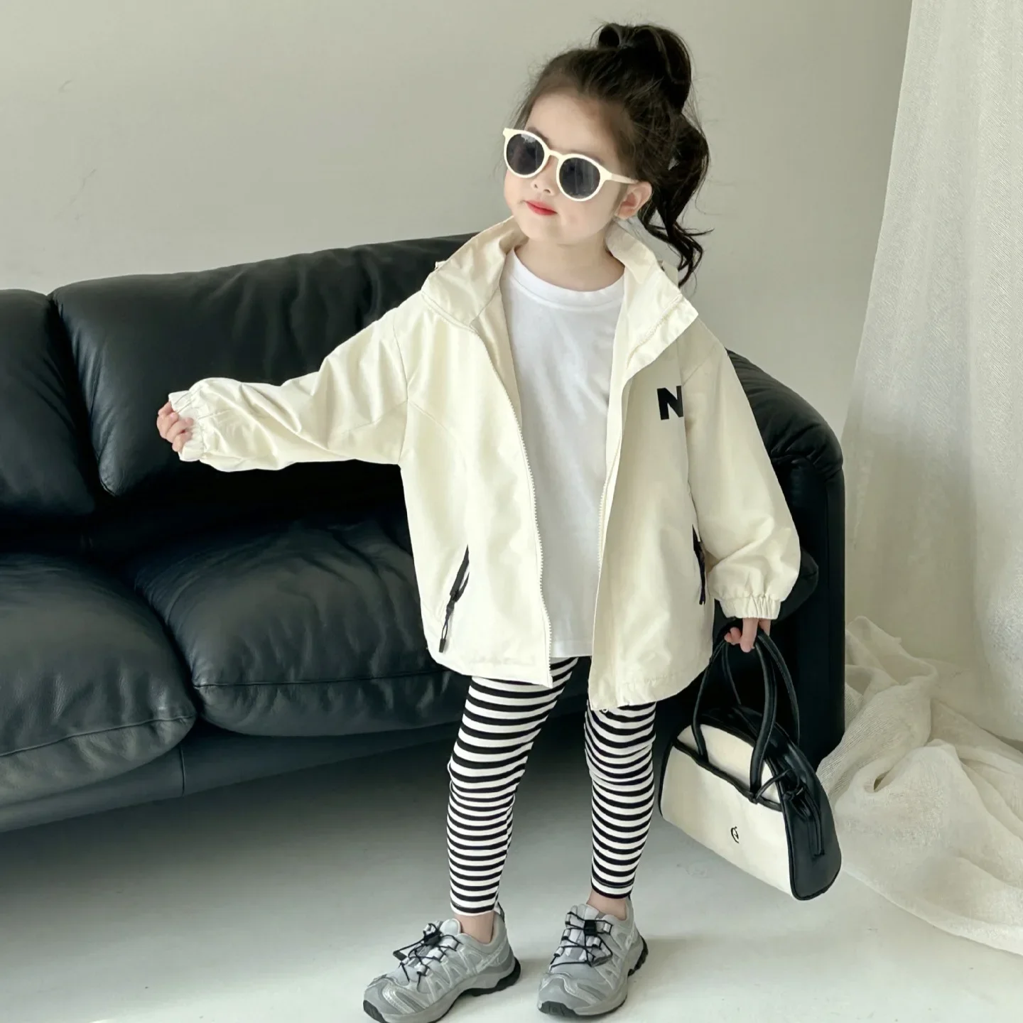 Girl Jacket Coat 2024 Autumn New Children Wear Korean Style Children Wear Girl Hooded Zipper Storm Jacket Baby Fashion Coat