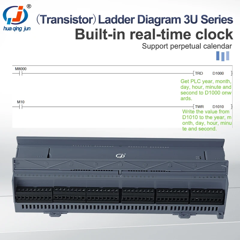 

Huaqingjun 32DI 32DO Transistor Output PLC RS485 232 2AI 2AO Pulse Outputs Ladder Diagram Modbus Analog PLC for Sensors