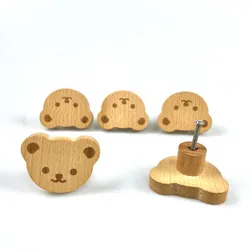 Simpatiche maniglie per mobili in legno Mich, pomelli per cassetti in legno di faggio, hardware per mobili di sicurezza per bambini