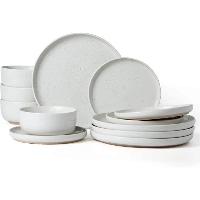 Milkyway Plates and Bowls Set, 12 Pieces Dinnerware Sets, Dishes Set for 4, White