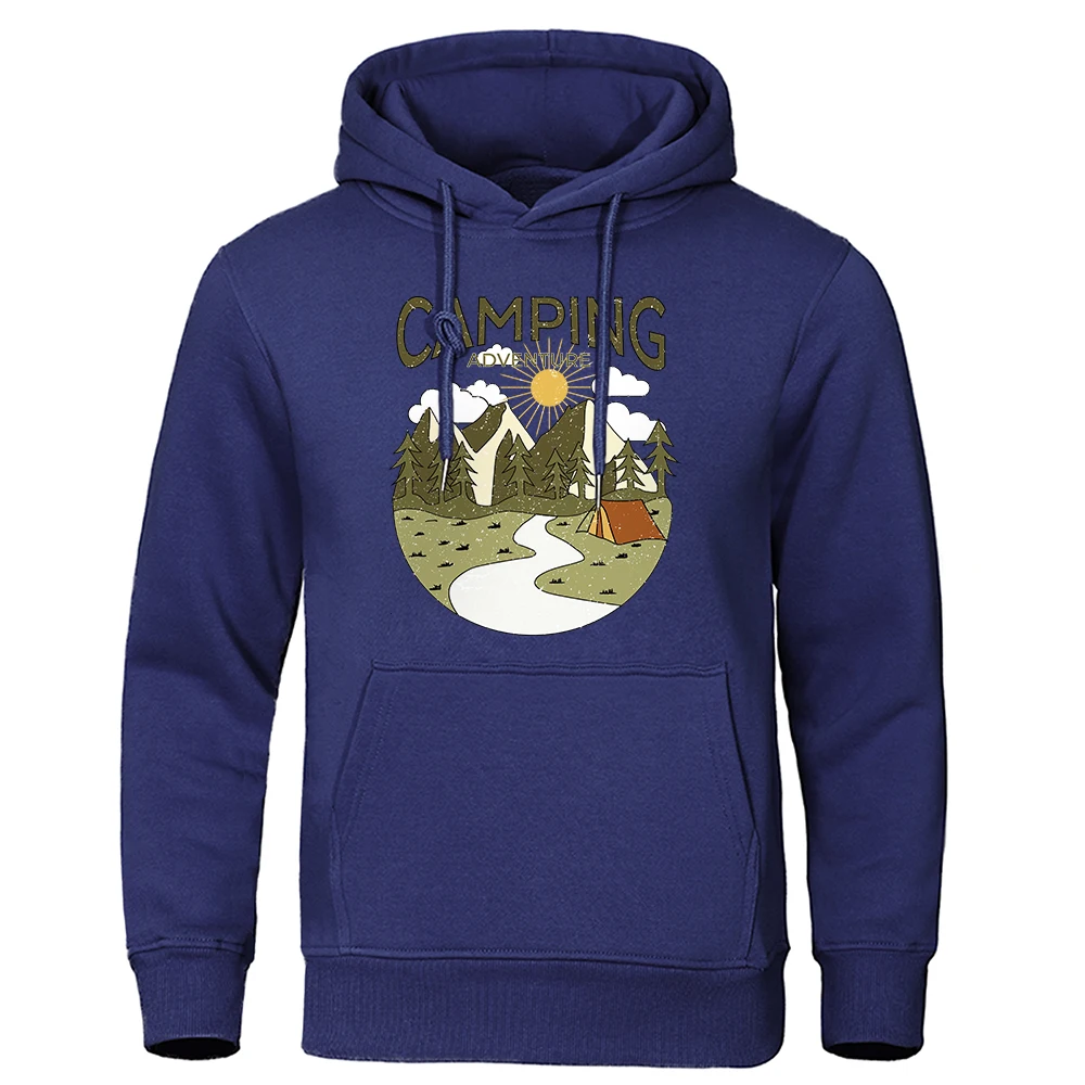 Camping By The Small River At The Foot Of The Mountain Men Hoody O-Neck Sweatshirt Fashion Pullovers Street Pocket Mens Hoodie