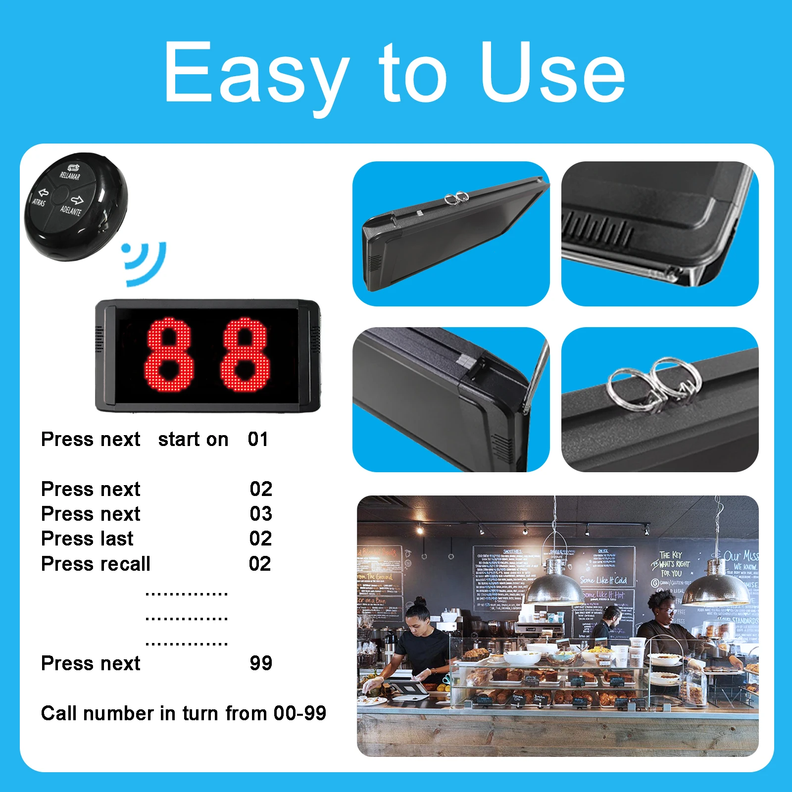 Queue Management System Restaurant Pager Waiting Number Calling Turno 2-Digit Display Host Display Counter Ticket Dispenser