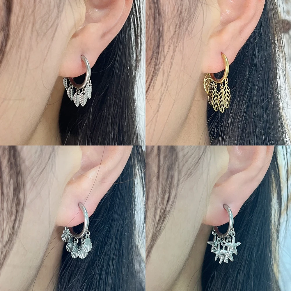 Fashion Heart Similing Face Hoop Earrings For Women Earring Stainless Steel Earrings Star Geometry Pendant Earrings Jewelry Gift