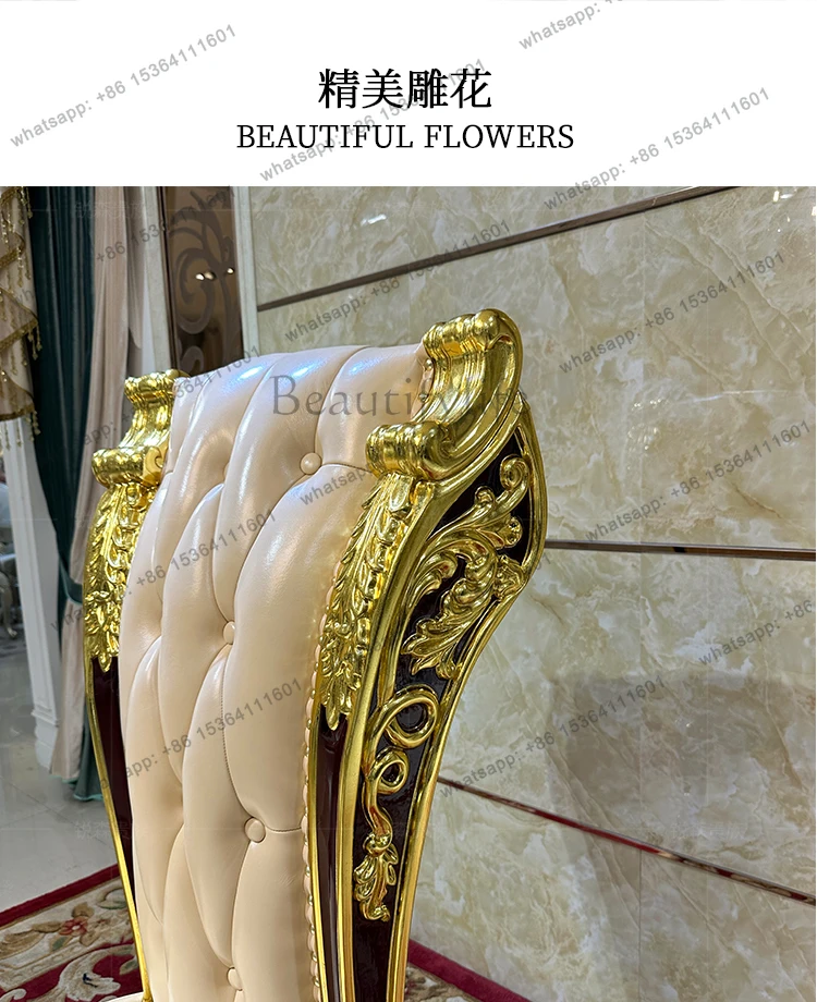 كرسي طعام من الجلد الفرنسي لغرفة الطعام، كرسي ناعم، كرسي فاخر من الطبقة الأولى من جلد البقر الصلب #3