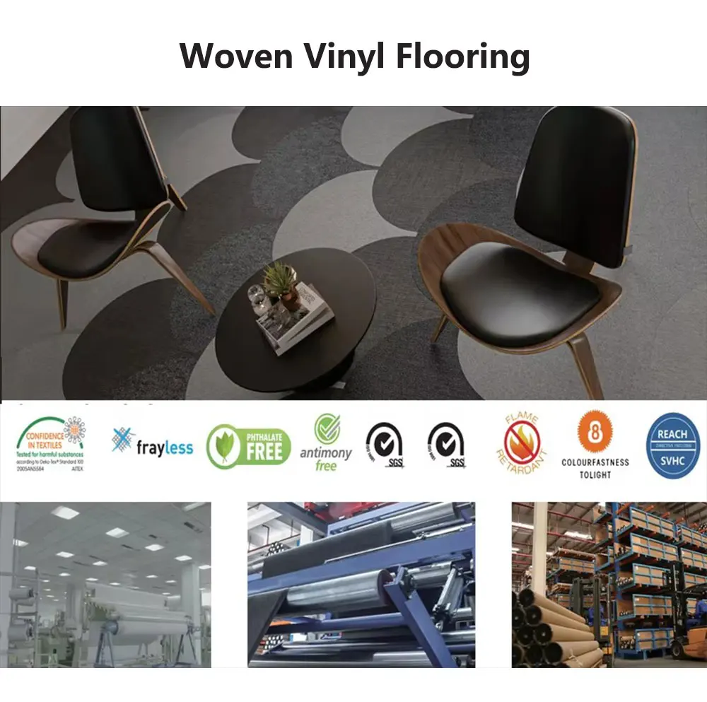 Fire Retardant Waterproof Hotel Carpet Rolls Woven Vinyl Flooring Antibacterial Mold Resistant Sound Insulation Quiet 2m Wide