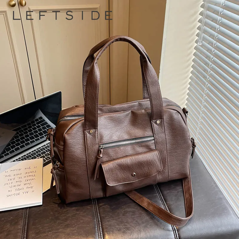 

Женская большая сумка-тоут LEFTSIDE из искусственной кожи с несколькими отделениями на молнии, в стиле ретро, для ежедневных поездок, офиса, повседневного использования, путешествий, на плечо, 2026, сумки