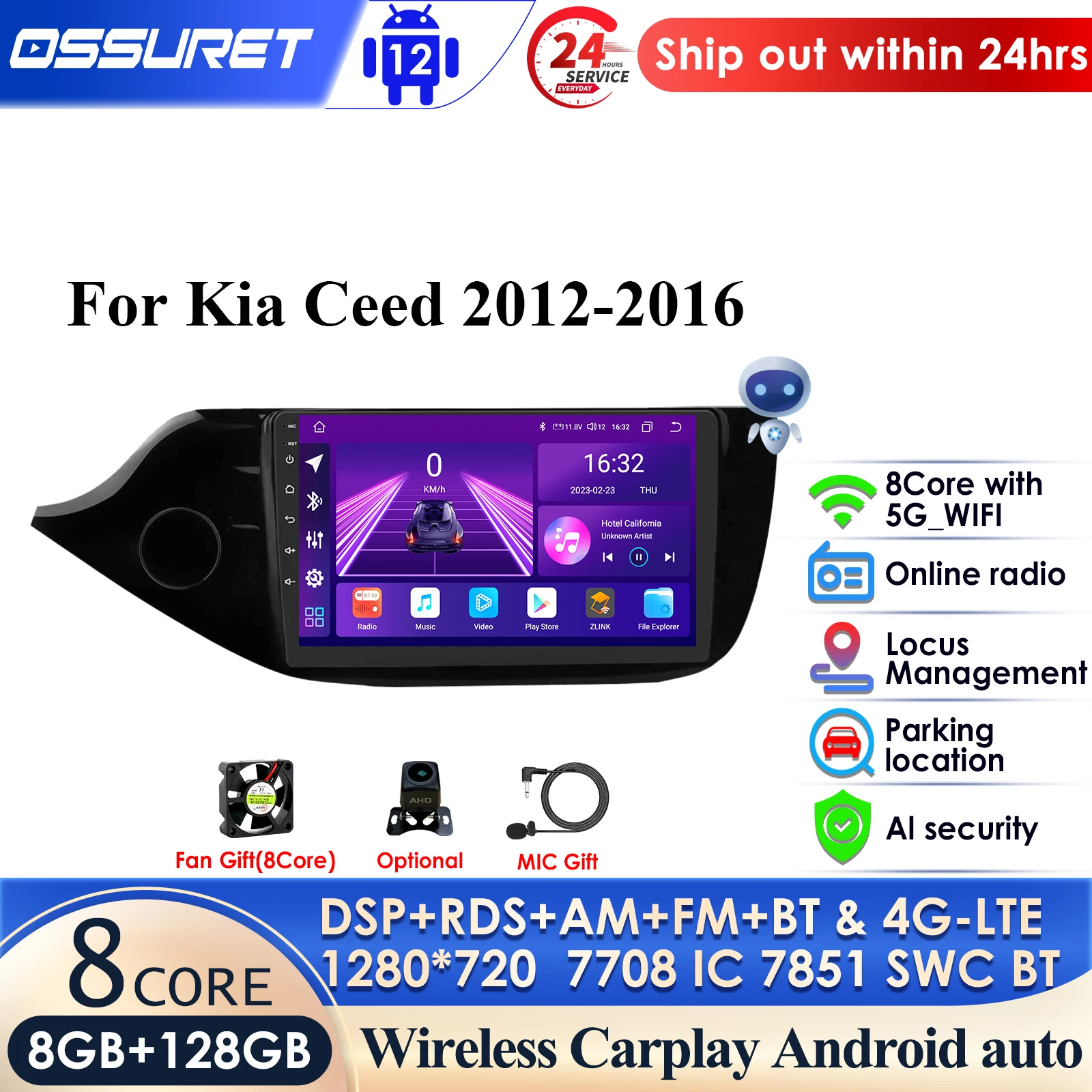 

Автомагнитола 2 Din Android 13 для KIA CEED JD Cee 'd 2012-2018 Carplay 4G Автомобильный мультимедийный GPS видеоплеер навигация головное устройство 8 ядер