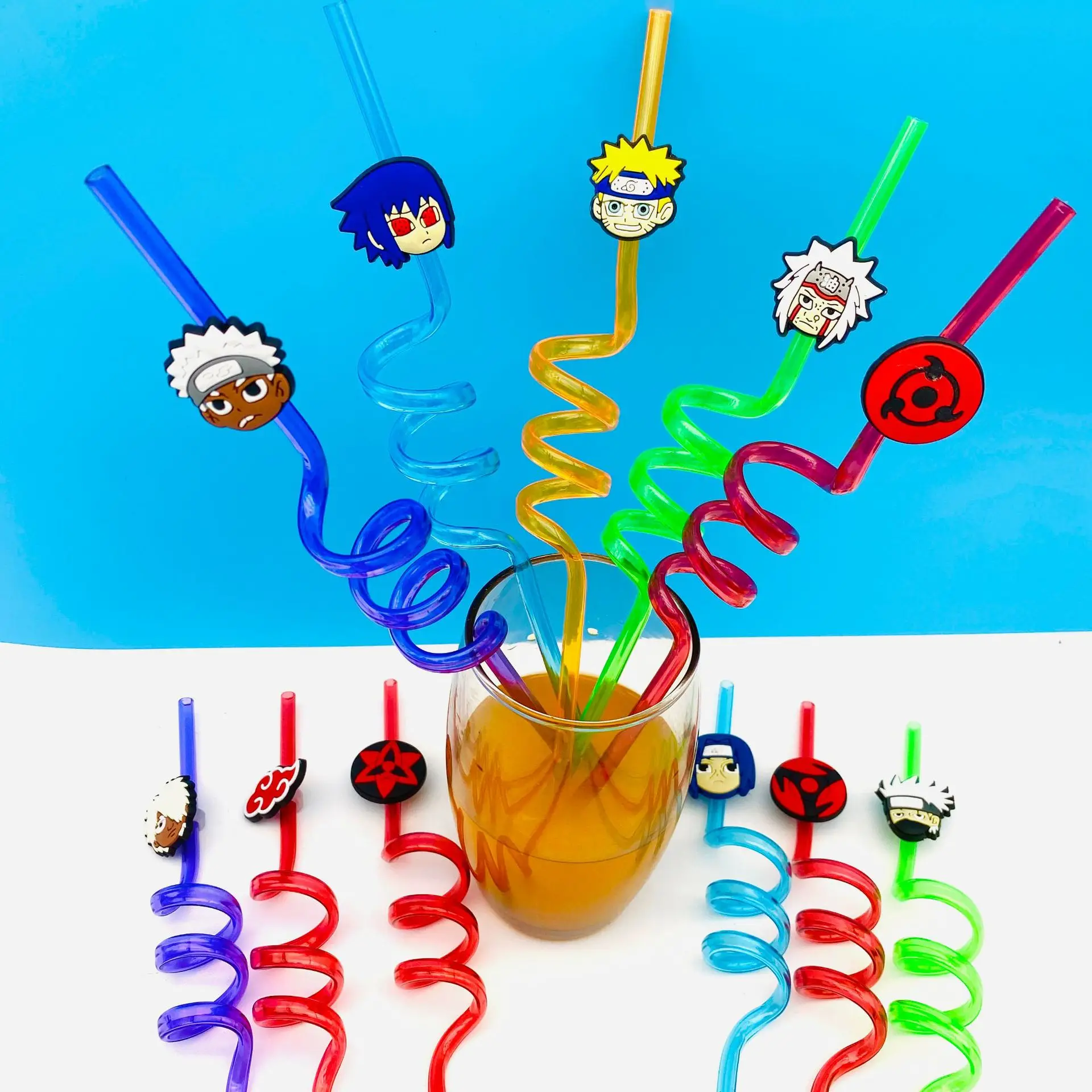 Narutos 3D PET Cartoon Anime Cannuccia di plastica morbida Ragazzo Ragazza Decorazioni per feste di compleanno per bambini Cannucce Regali di compleanno per bambini