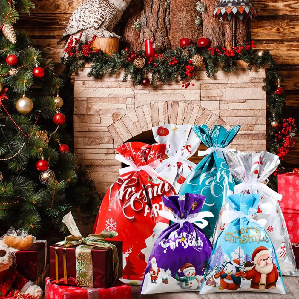 Small Present Pouches Metallic Foil Design For Christmas Sparkling Foil Design Elevates Festive Presentation. For Party Favors.