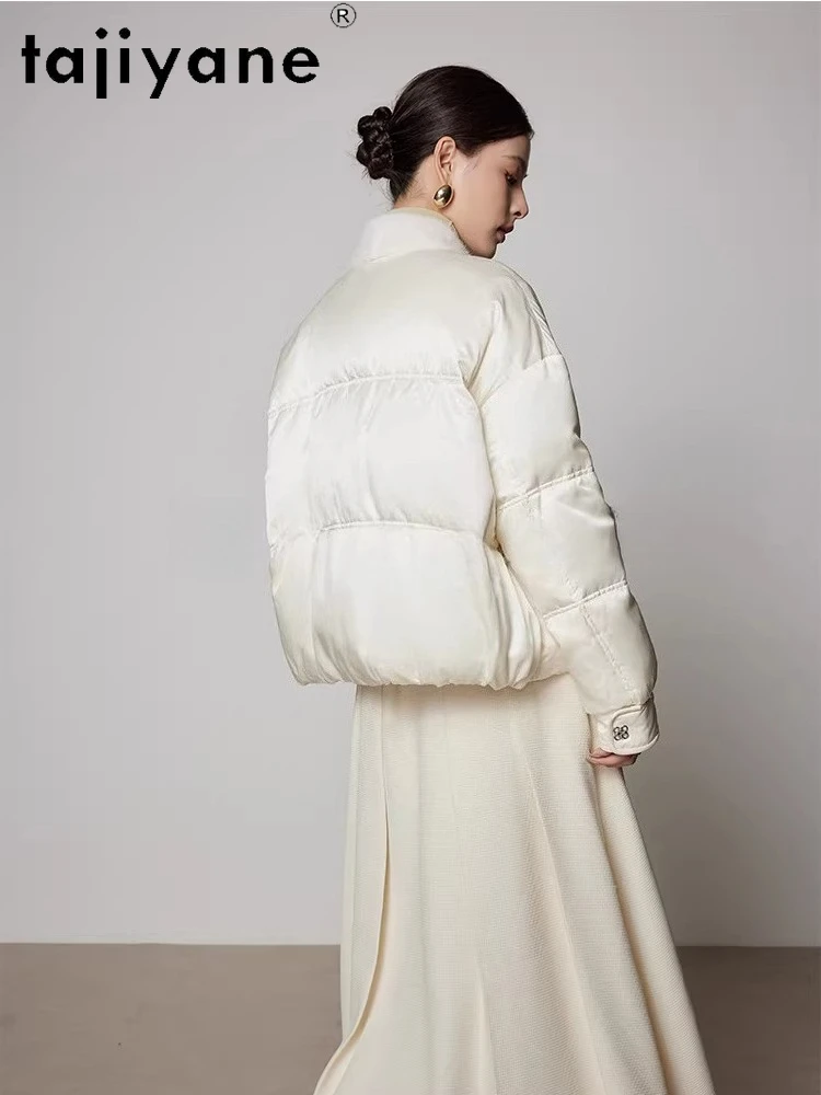 TAJIYANE 90% Goose Down Jacket Woman Elegant Mink Fur Collar Coat Short Silk Puffer Jackets 2025 Winter Women Clothes пуховик