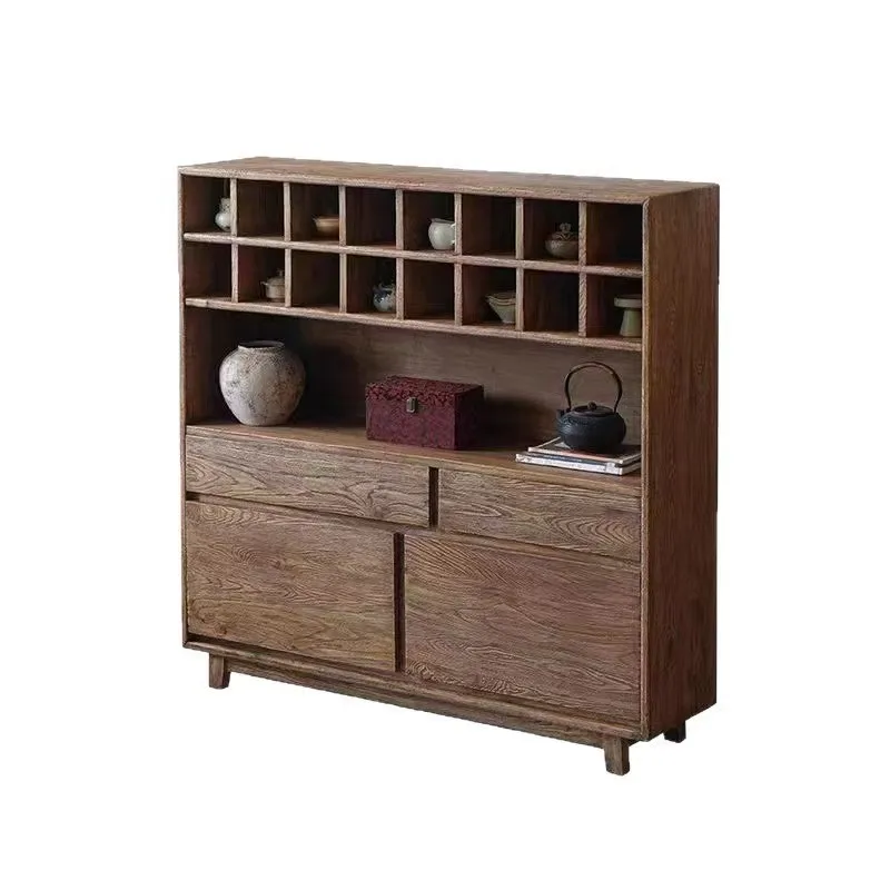 # Estantes de cerámica antiguos de madera maciza con múltiples rejillas, vitrinas para sala de estar, armarios antiguos de olmo, estantes antiguos Duobao Pavilion