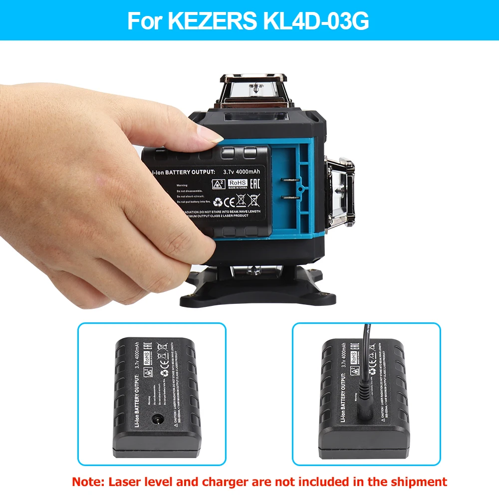 KEZERS Green/Red Laser Level 3.7V 4000mAh Chargable Lithium Battery For K12GL/KL4D-03G/KL4D-02G/KL4D-01G/K36G/K36GD