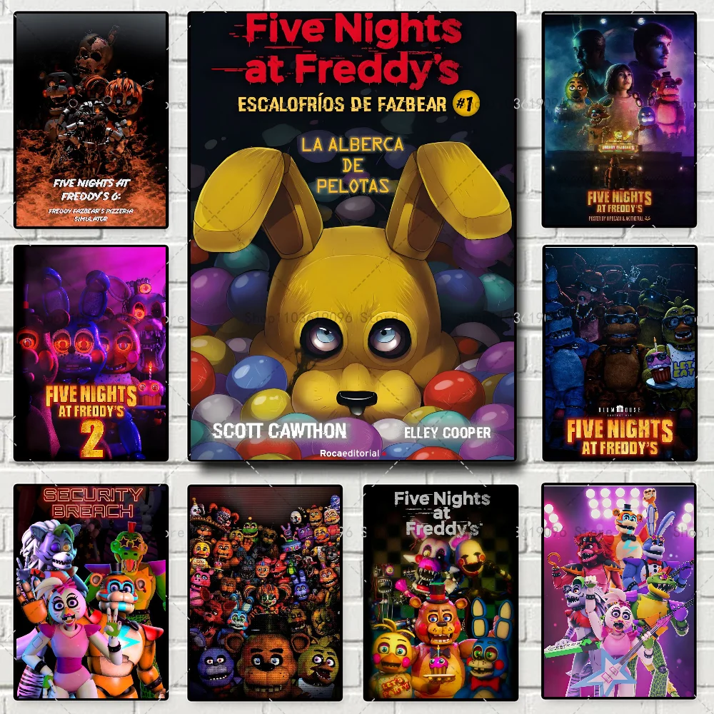 Popula Game Movie FNAF Five-nights-At-Freddys Poster Self-adhesive Art Waterproof Paper Sticker Coffee House Bar Room Wall Decor