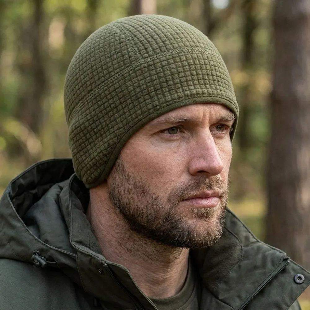 Grid Winter Running Hat Solid Color Polar Fleece Ear Protection Cap Sweat Absorption Helmet Liner Outdoor Warm Hat Unisex