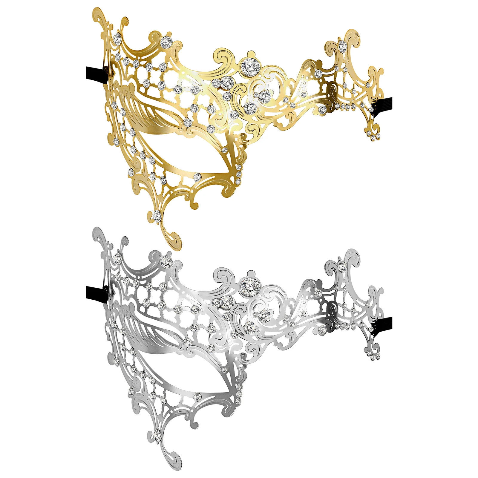 Maschera da donna con strass per feste in maschera di lusso con diamanti Maschera in metallo con strass lucido Maschera di Venezia adatta per la danza della festa