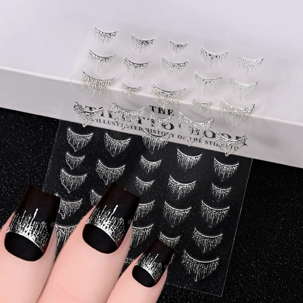 1 pz argento francese tasse/linea/stella/luna/amore adesivi per nail art 3D cascata/frangia cursore autoadesivo decalcomanie per manicure di lusso *