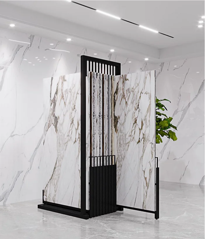 Push pull large floor sample rack, floor standing tile rack, pull-out marble rock panel display cabinet